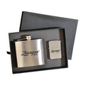 Deluxe 5 Oz. Flask and Oil Flip Top Lighter Gift Set